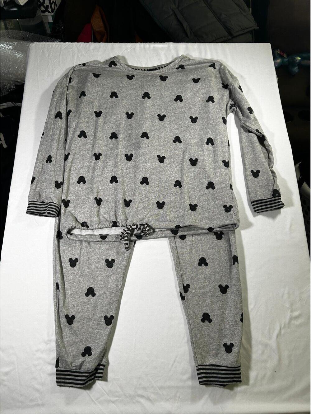Disney Mickey Mouse Pajama Lounge Set Comfie Women's Set of Two Gray Black Tie-L